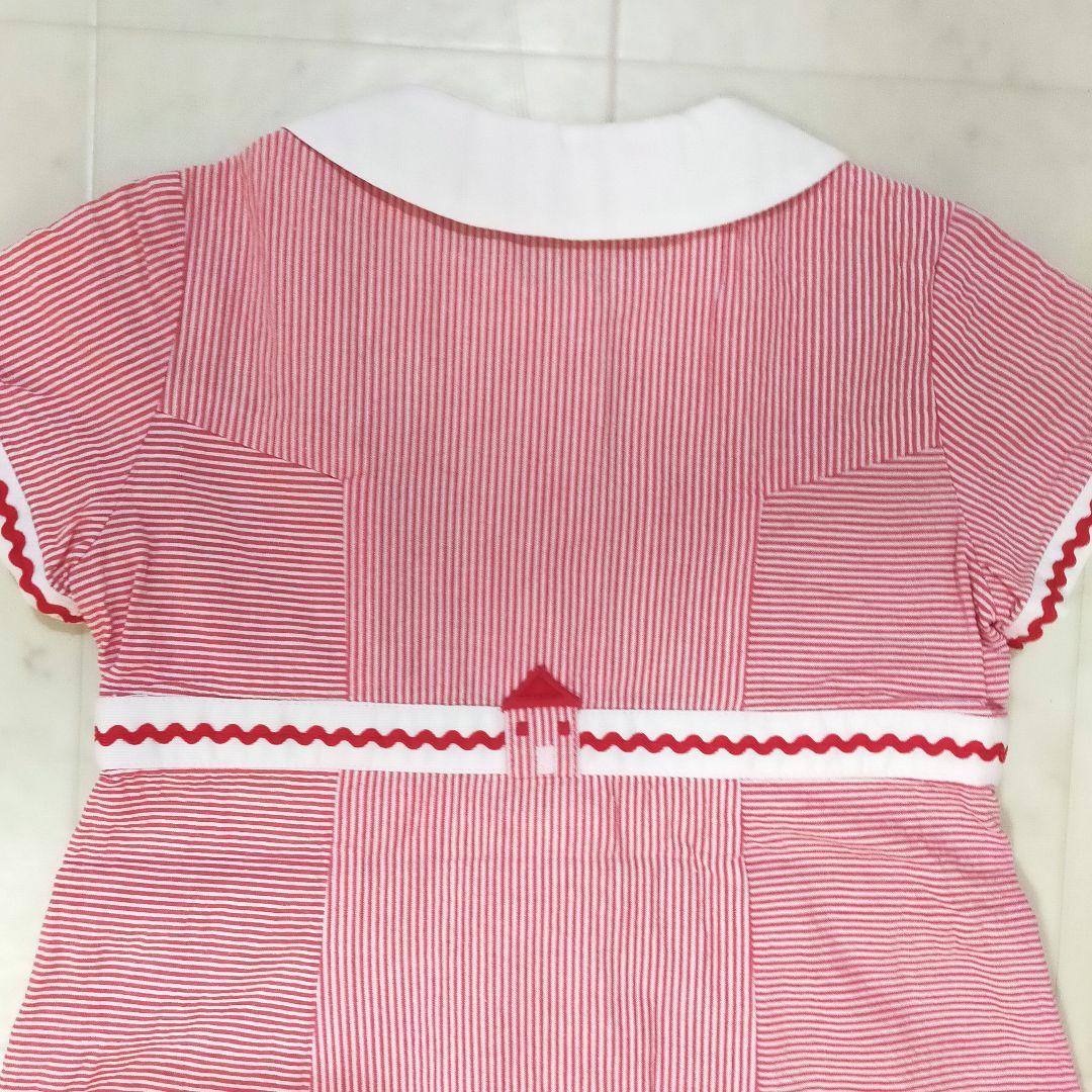 familiar　美品　ワンピース　90　綿100%　赤色　ボーダー柄