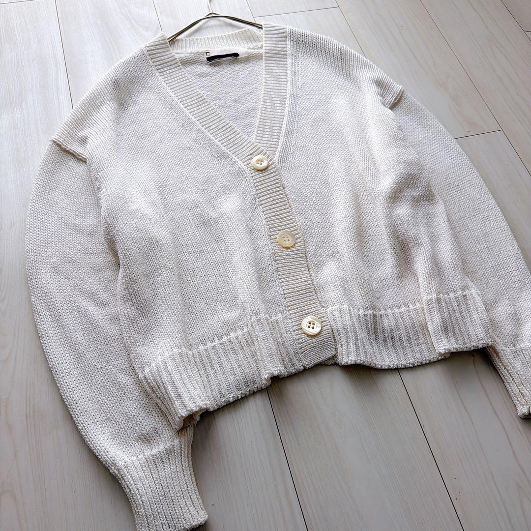 美品✨カオス　シルク　ニットカーディガン　シェルボタン　ショート　ホワイト　F