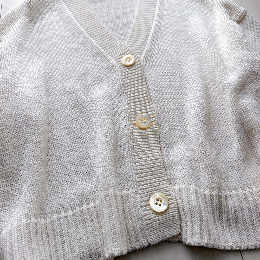 美品✨カオス　シルク　ニットカーディガン　シェルボタン　ショート　ホワイト　F