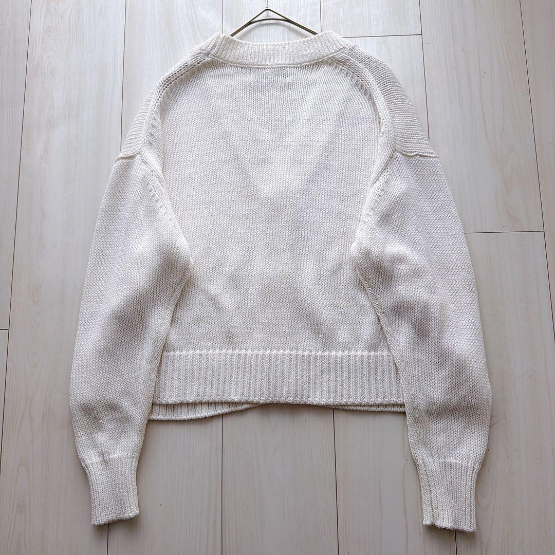 美品✨カオス　シルク　ニットカーディガン　シェルボタン　ショート　ホワイト　F