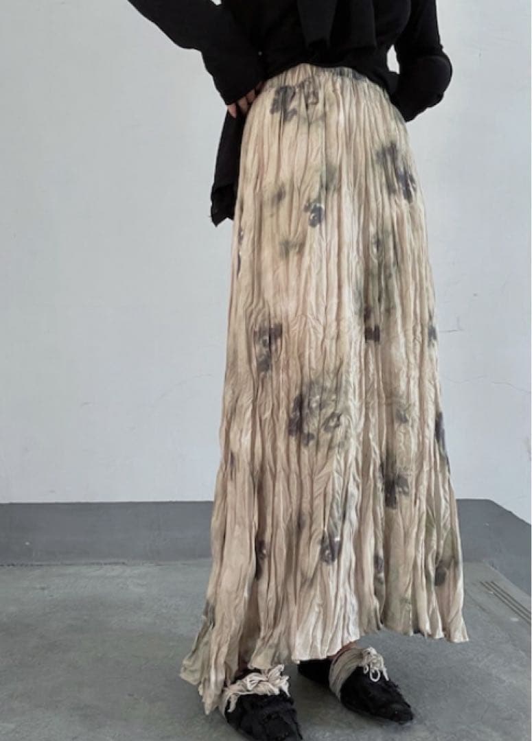 スカート painting sheer pleated skirt