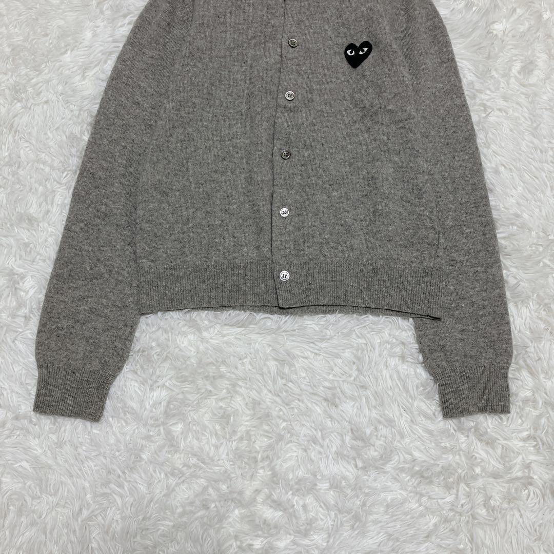 【希少】美品 プレイコムデギャルソン 黒ワッペン ウールカーディガン グレー S