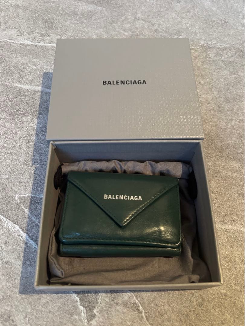 BALENCIAGA バレンシアガ　三つ折り財布ペーパーミニウォレット　グリーン