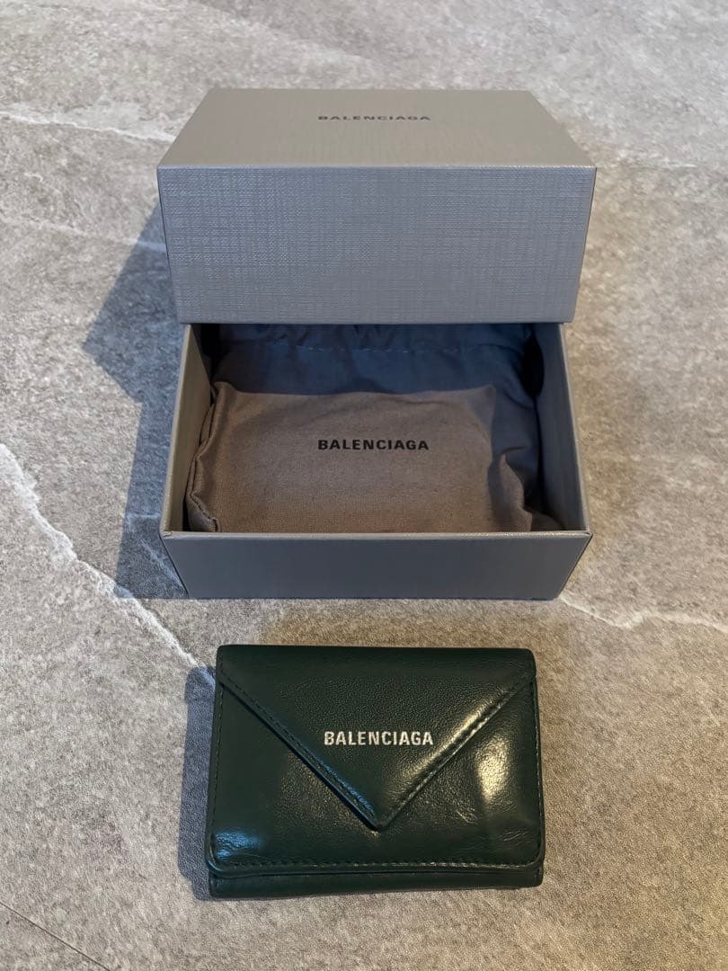 BALENCIAGA バレンシアガ　三つ折り財布ペーパーミニウォレット　グリーン