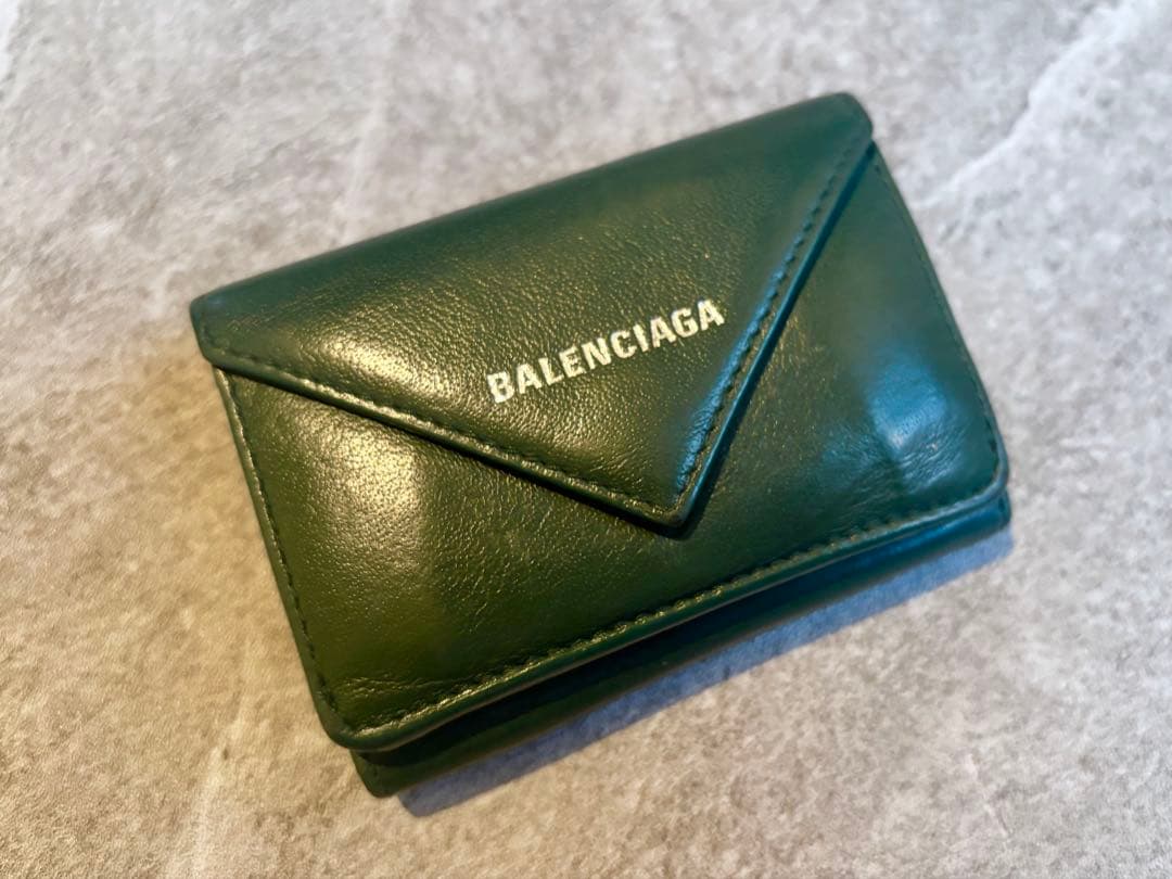 BALENCIAGA バレンシアガ　三つ折り財布ペーパーミニウォレット　グリーン