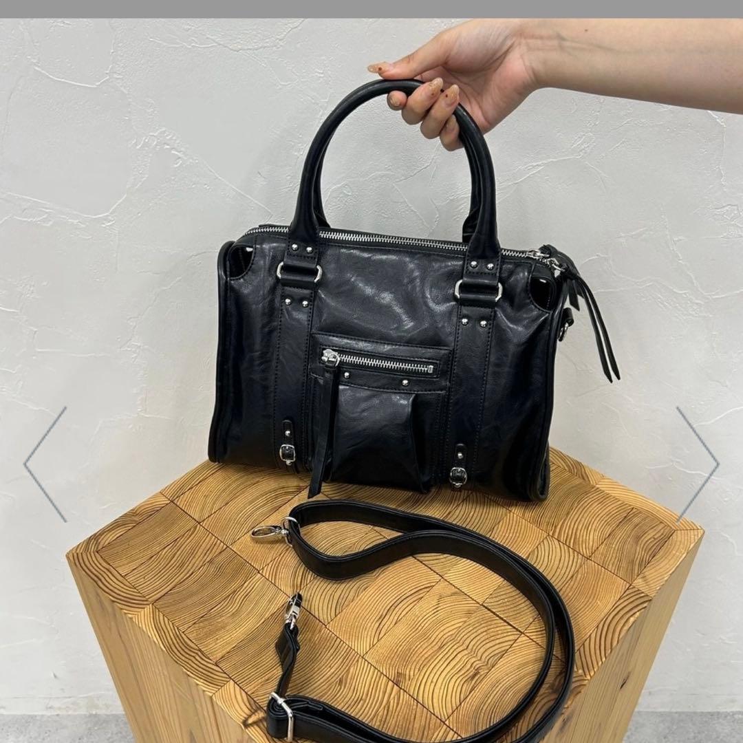 JEANASIS アンティークフェイクレザーボストンバッグ【BLACK】