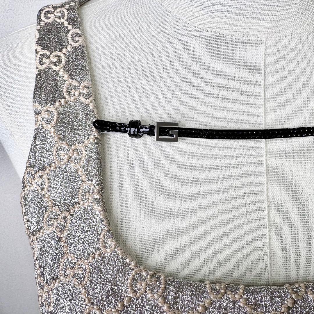 GUCCI GG総柄 ラメツイード ワンピース パテントレザー切替 Gチャーム