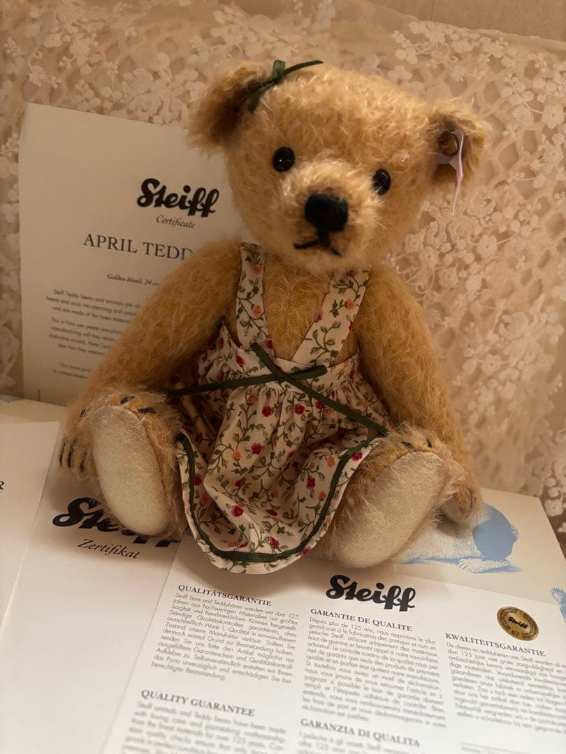 【レア】お買い得Steiff シュタイフエイプリルドレス　花柄ドレス　テディベア