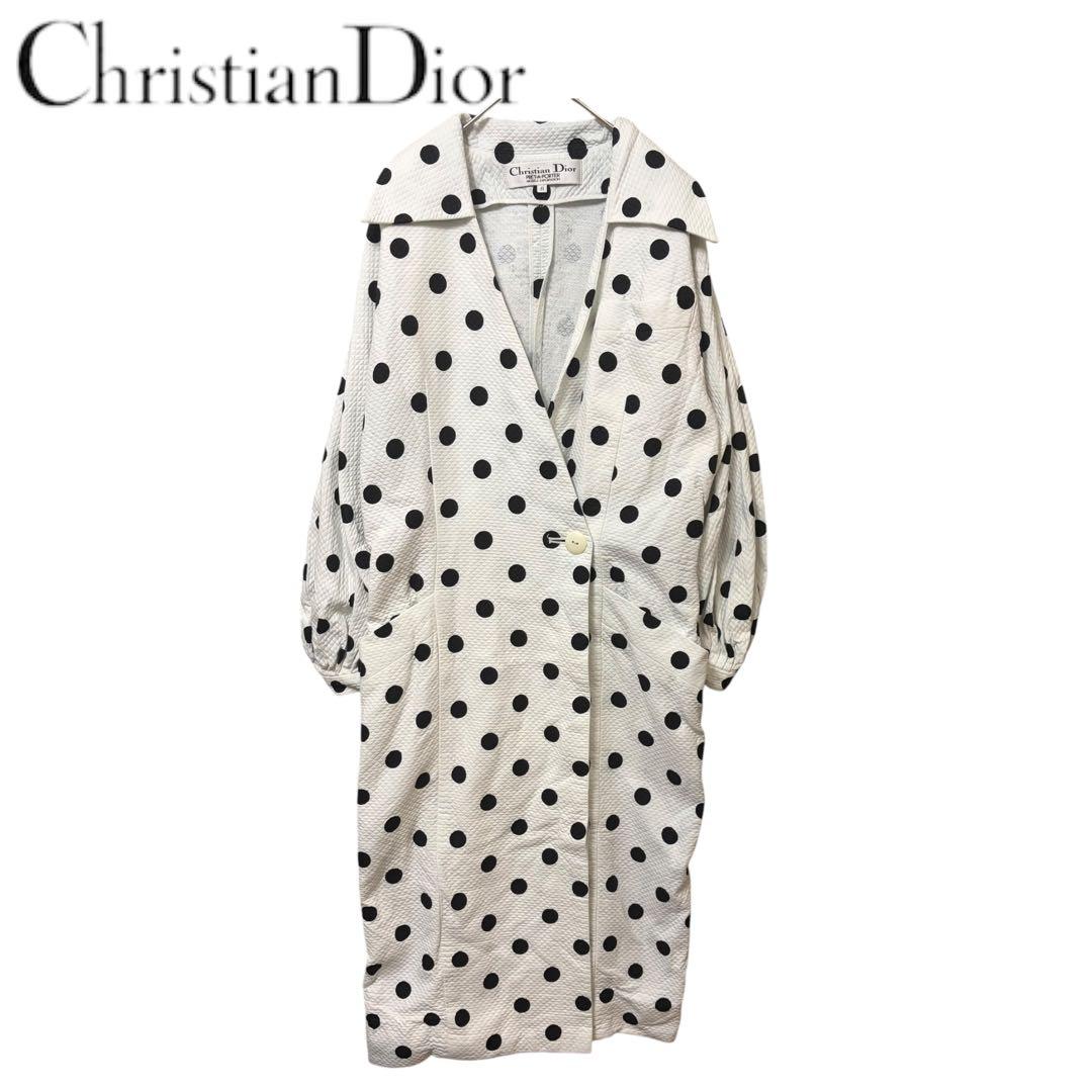 Christian Dior ドット柄ロングコート ワンピース ホワイトブラック