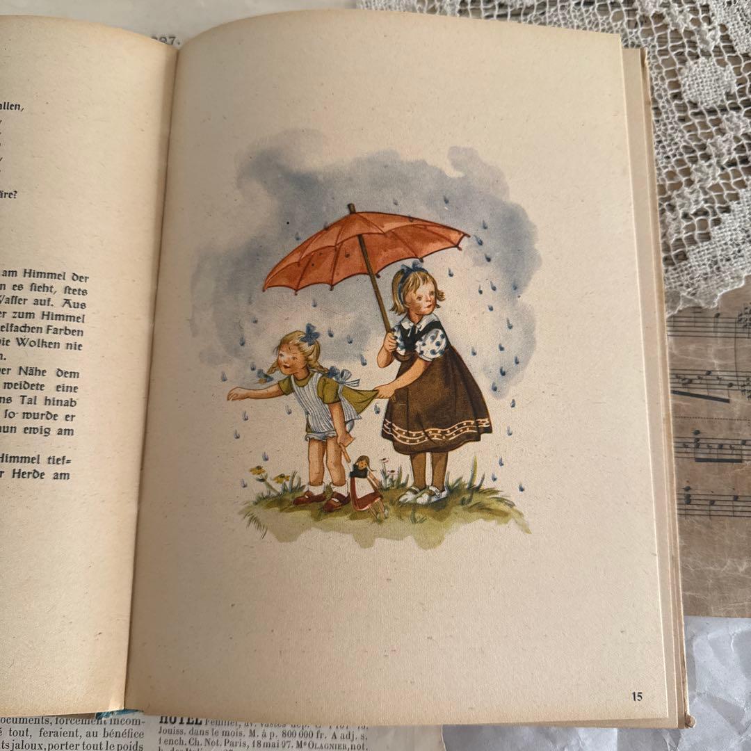 1940年ビンテージ愛らしい挿絵のドイツ絵本　洋書　古書ジャンクジャーナル素材に
