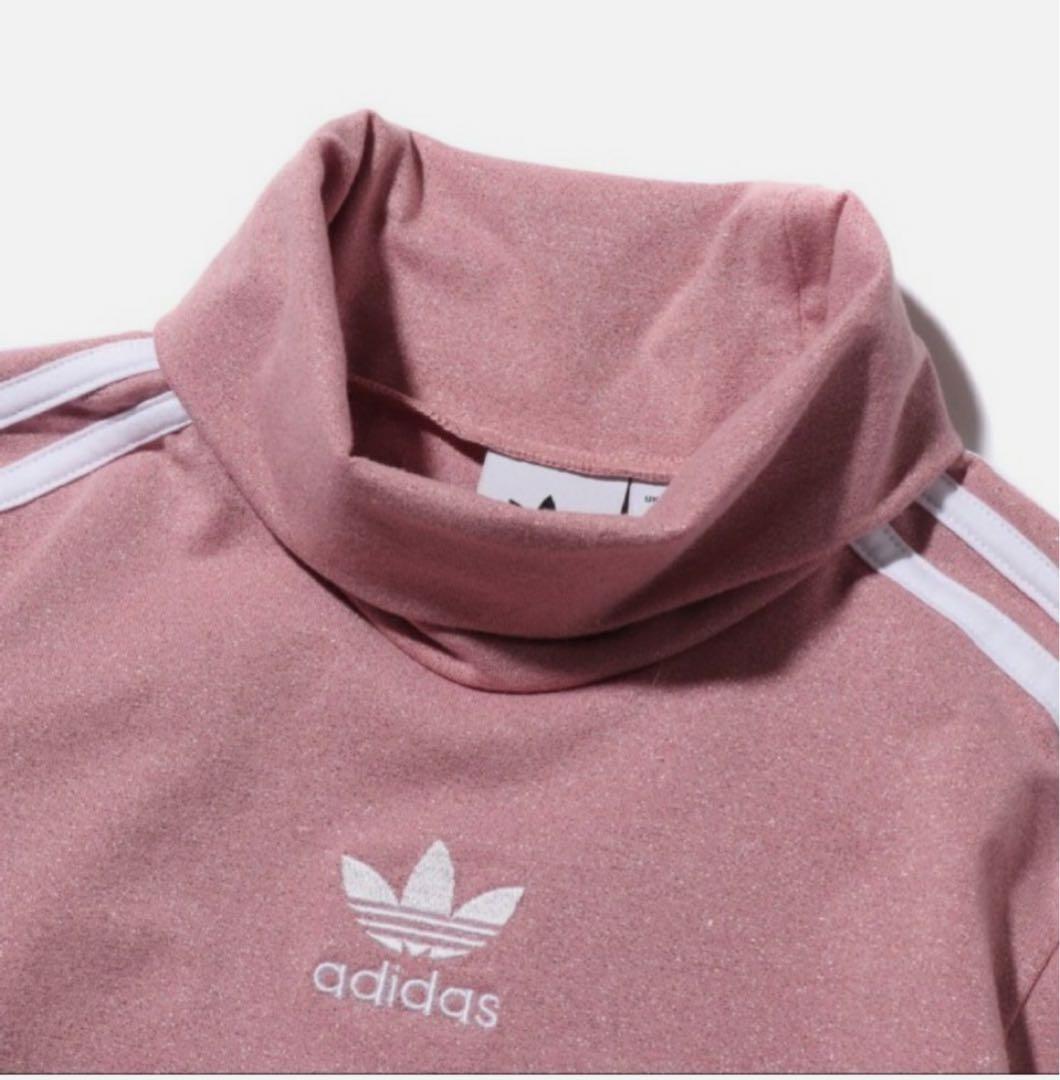 アディダス ハイネック ラメTシャツ モックネック L ピンクadidas
