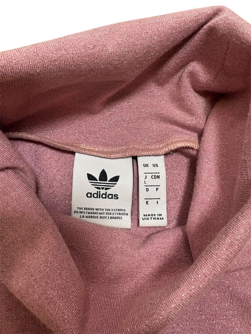 アディダス ハイネック ラメTシャツ モックネック L ピンクadidas