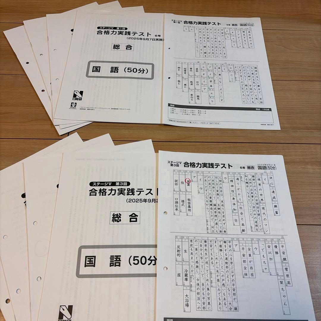 25年度日能研6年合格力実践テスト（難関）、合格力育成テスト（総合）計全12回分