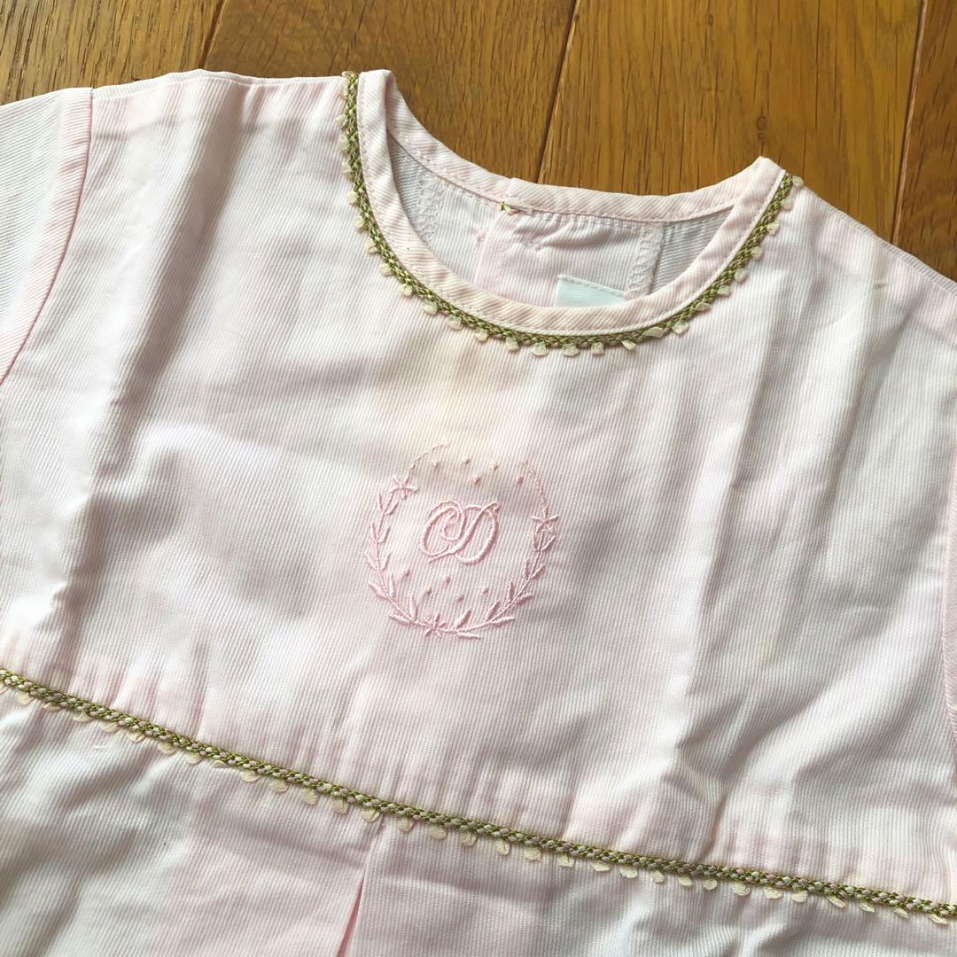 Baby Dior桜色ワンピース半袖90共布パンツ付