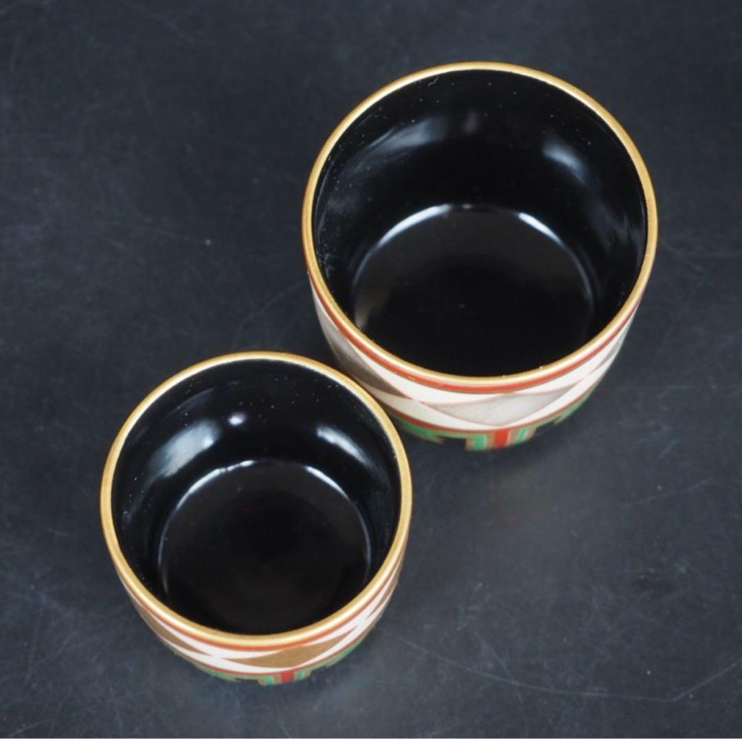 送料無料　野々村仁清色絵金銀菱重茶碗写酒盃２客　共箱　酒器