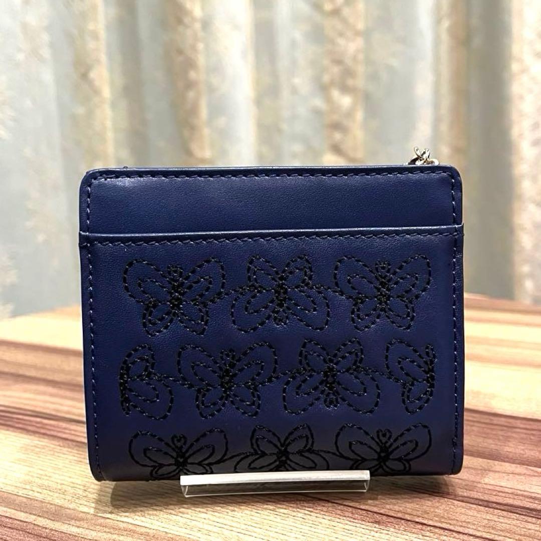 ✨希少✨新品✨ANNA SUI アナスイ 二つ折り財布 本革 刺繍ロゴ ネイビー