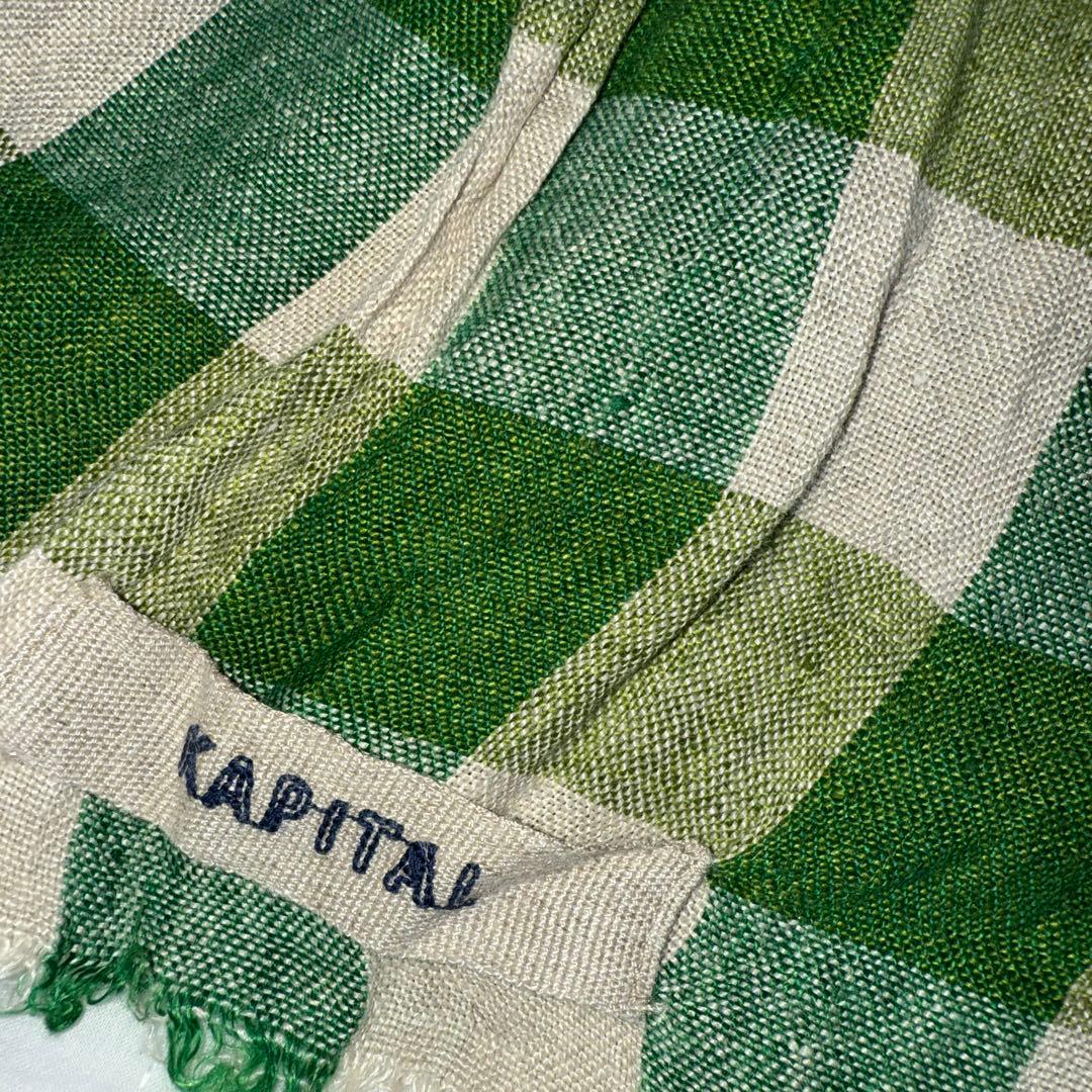 キャピタル KAPITAL ブロックチェックリネンストール 美品