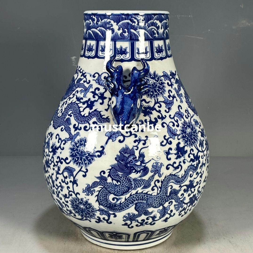 清乾隆青花纏枝花卉竜紋鹿頭尊 景徳鎮 陶磁器 装飾品 現代工芸品 美術品 置物