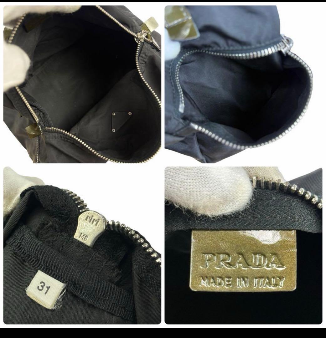 【美品】PRADA プラダ ミニボストンバッグ ナイロン ブラック 黒 白タグ