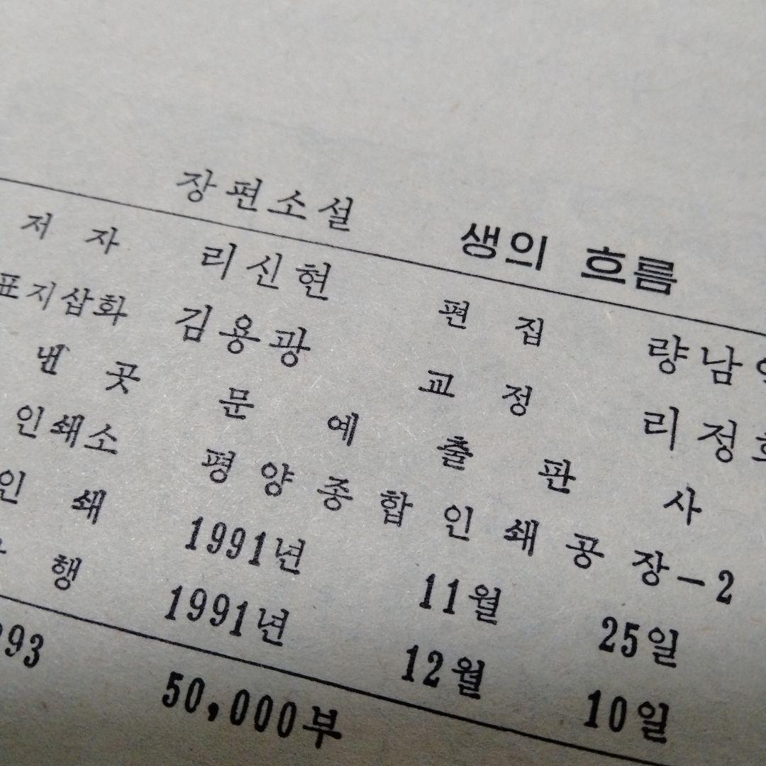 生の流れ リ・シンヒョン　長篇小説 1991 ハングル　朝鮮文学　韓流