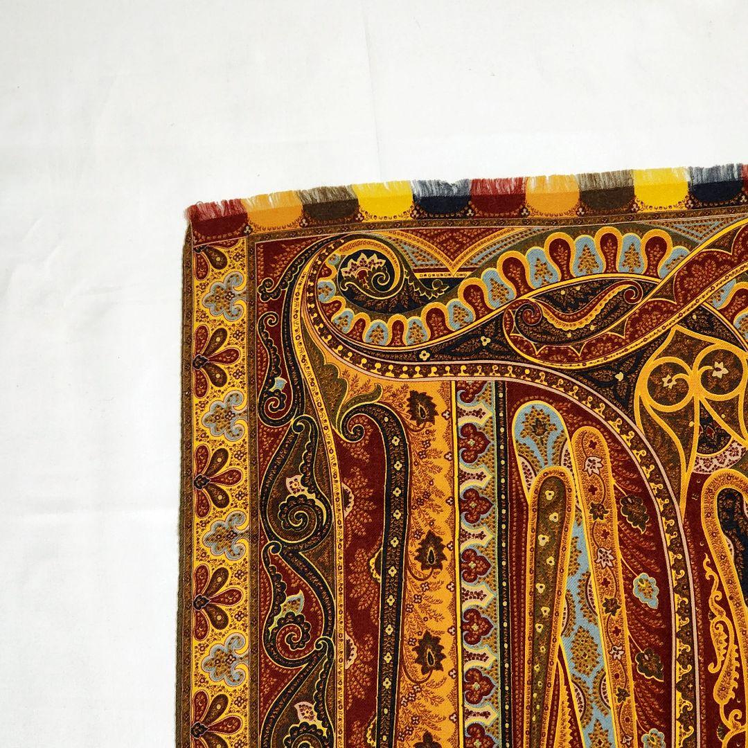 美品★ETRO★ ストール ペイズリー柄 ウール混 レッド ブラウン ブラック.