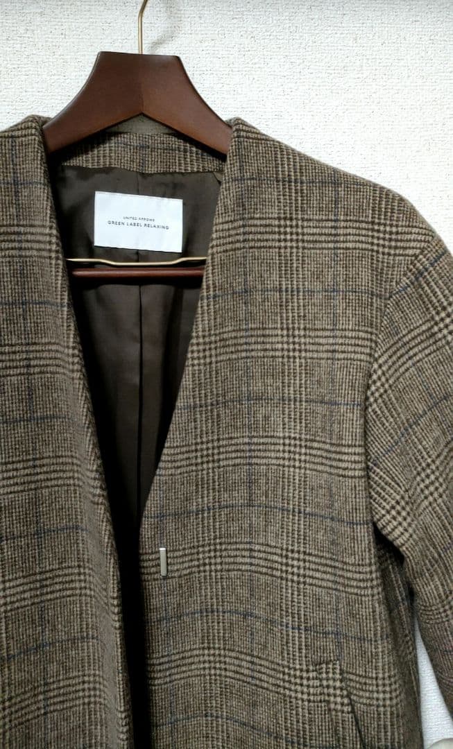 green label relaxing 34グレンチェックノーカラーコート