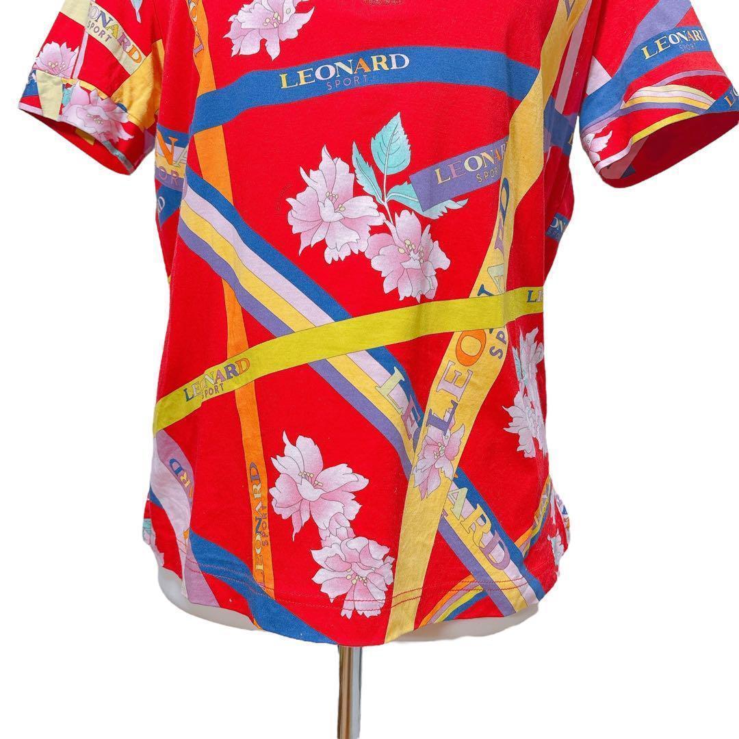 【美品】レオナール（XL）半袖ポロシャツ/花柄/ゴルフウェア/ハーフジップ