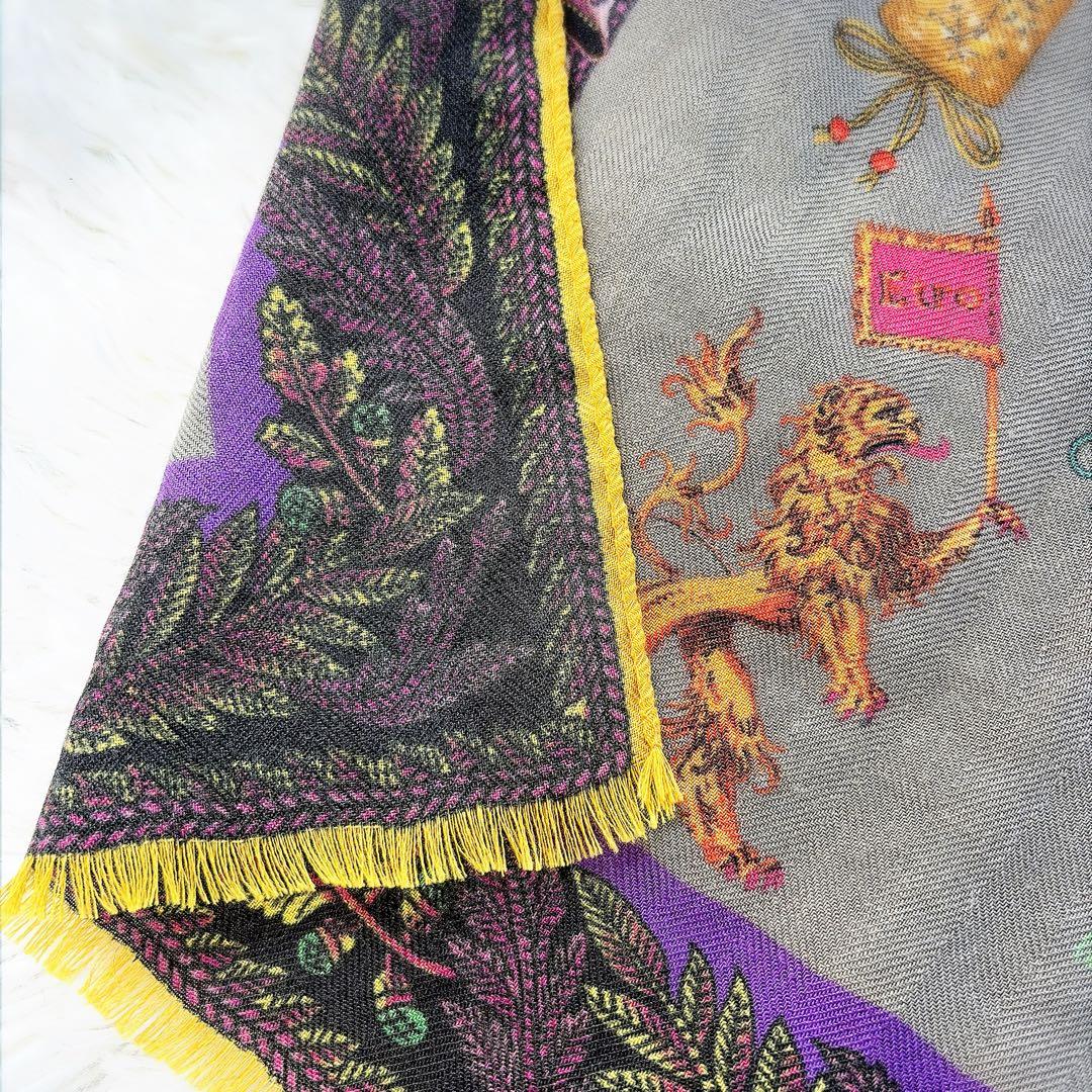 ETRO エトロ イタリア製 カシミヤ シルク ストール 総柄 オーナメント柄
