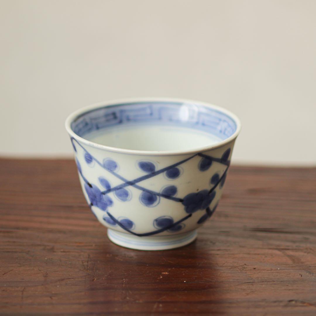 古伊万里　伊万里　江戸　後期　幕末　梅　向付　茶器　煎茶碗　染付　3客セット