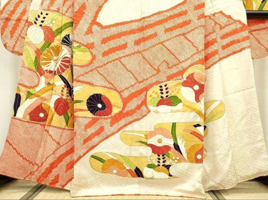 とどたん　豪華振袖 駒刺繍 絞り 渡橋霞花文 絹 逸品 成人式 パーティー