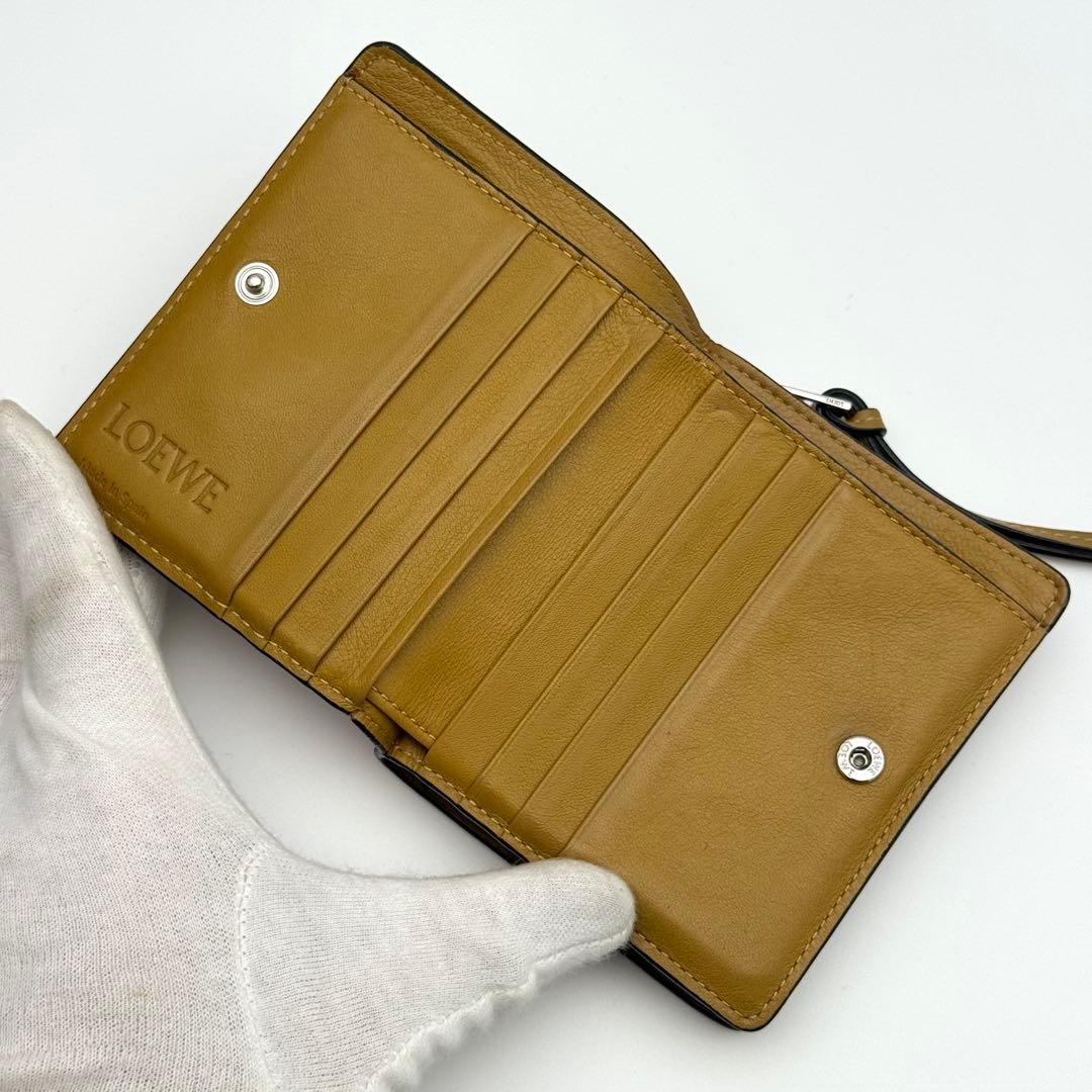 美品✨ロエベ アナグラム コンパクトジップウォレット 二つ折り財布 ブラウン