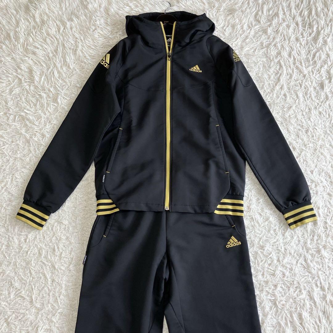 ◎極美品 アディダス 人気の黒×金 ジャージ上下セット L スポーツカジュアル