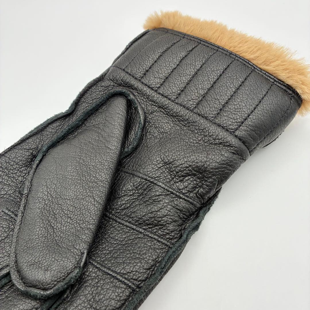 【美品】Barbour ラムレザー手袋 グローブ 羊革 ブラック ファー