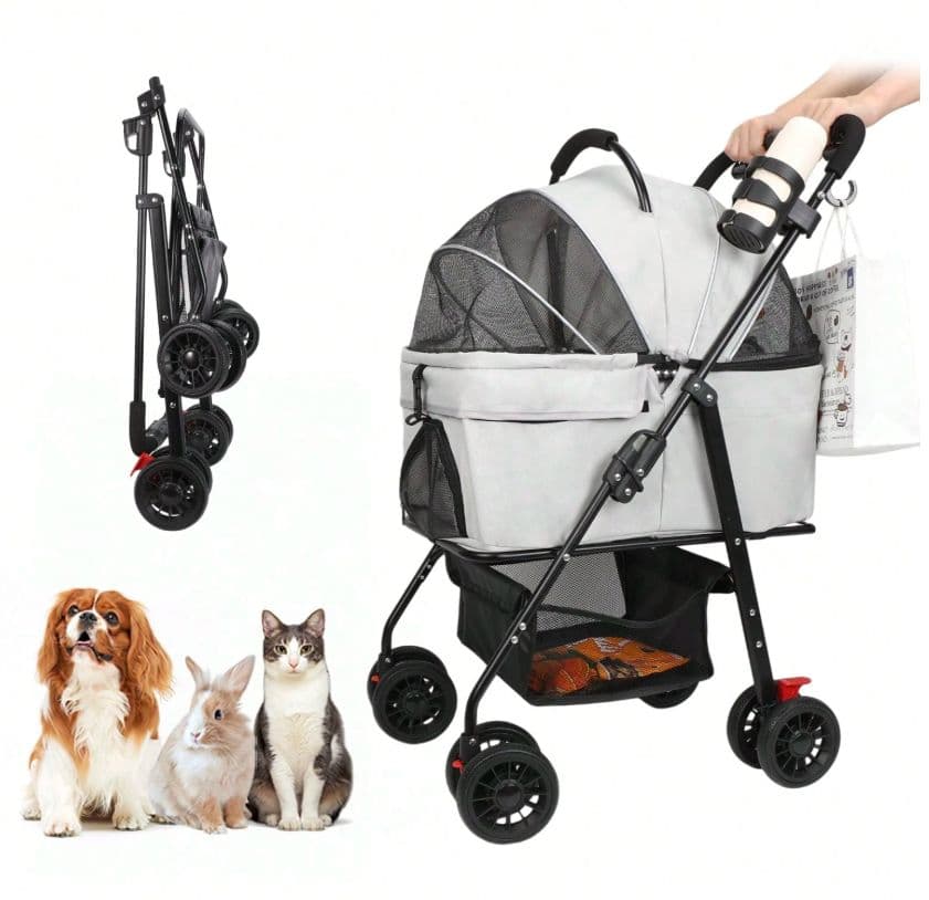 多頭飼いおすすめ 3WAY ペットカート 使い勝手抜群 耐荷重 20kg グレー