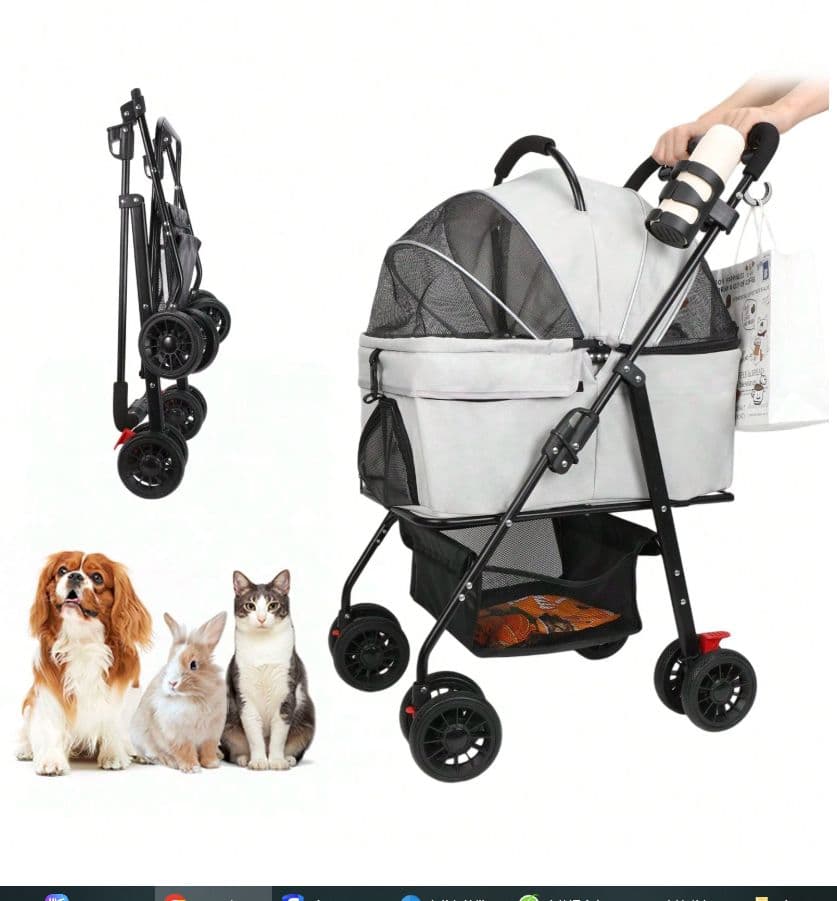多頭飼いおすすめ 3WAY ペットカート 使い勝手抜群 耐荷重 20kg グレー