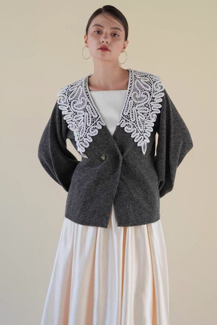 トップス Acka lace collar knit cardigan