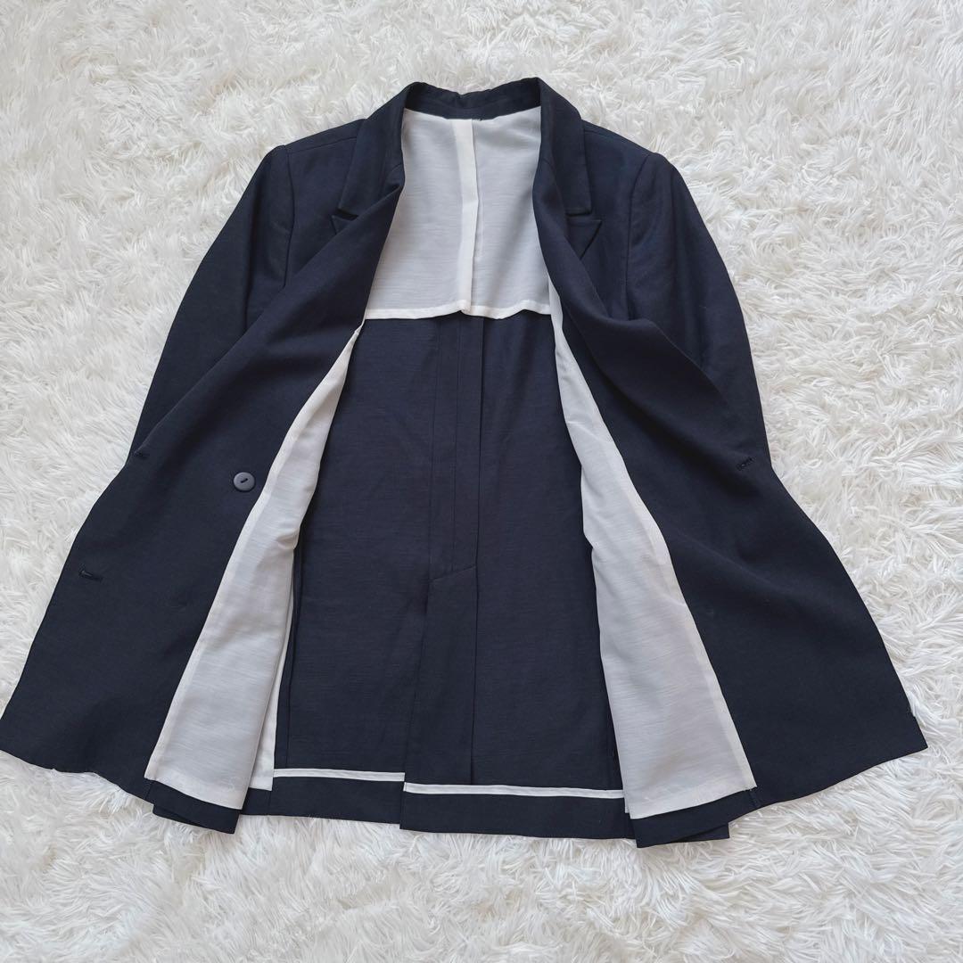 美品 Mila Owen リネン金釦ブレザー 紺ブレ ダブル ネイビー サイズ1