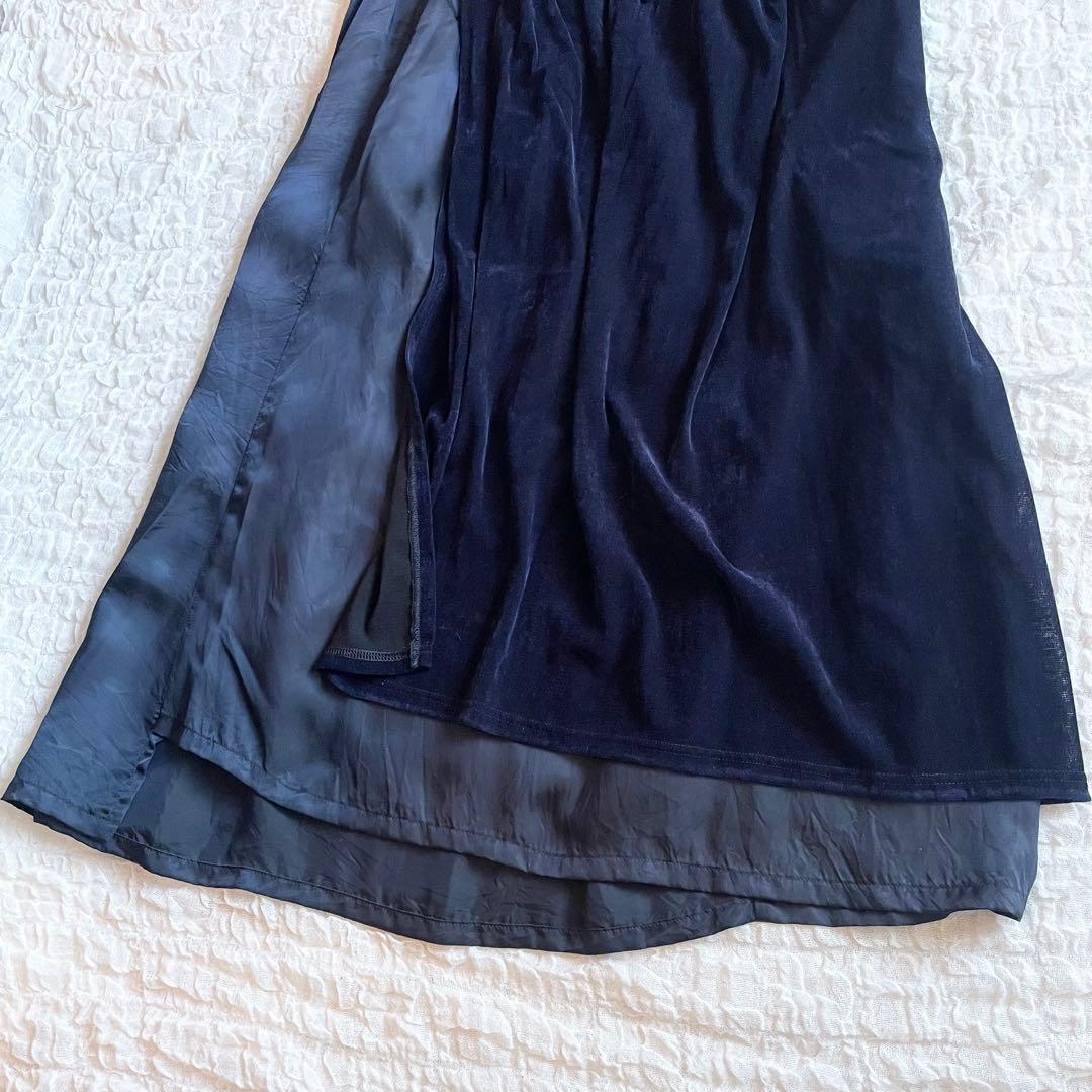 Y's ワイズ　フレアスカート　20SS ネイビー　ベロア　レイヤード　ロング