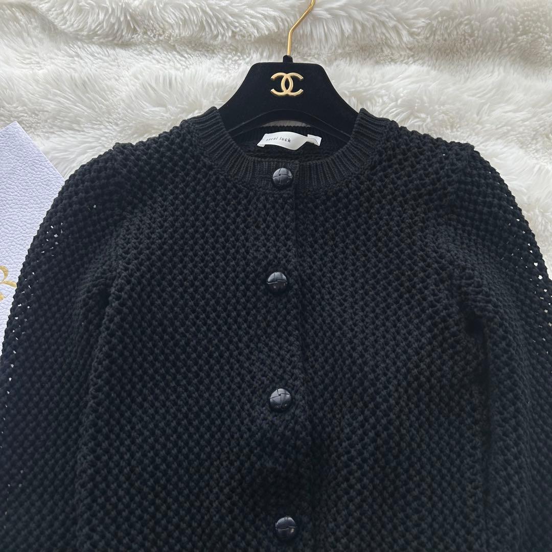 【美品】sacai luck かぎ編みニット レイヤード カーディガン 春夏 黒