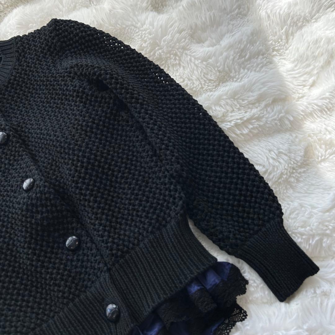 【美品】sacai luck かぎ編みニット レイヤード カーディガン 春夏 黒
