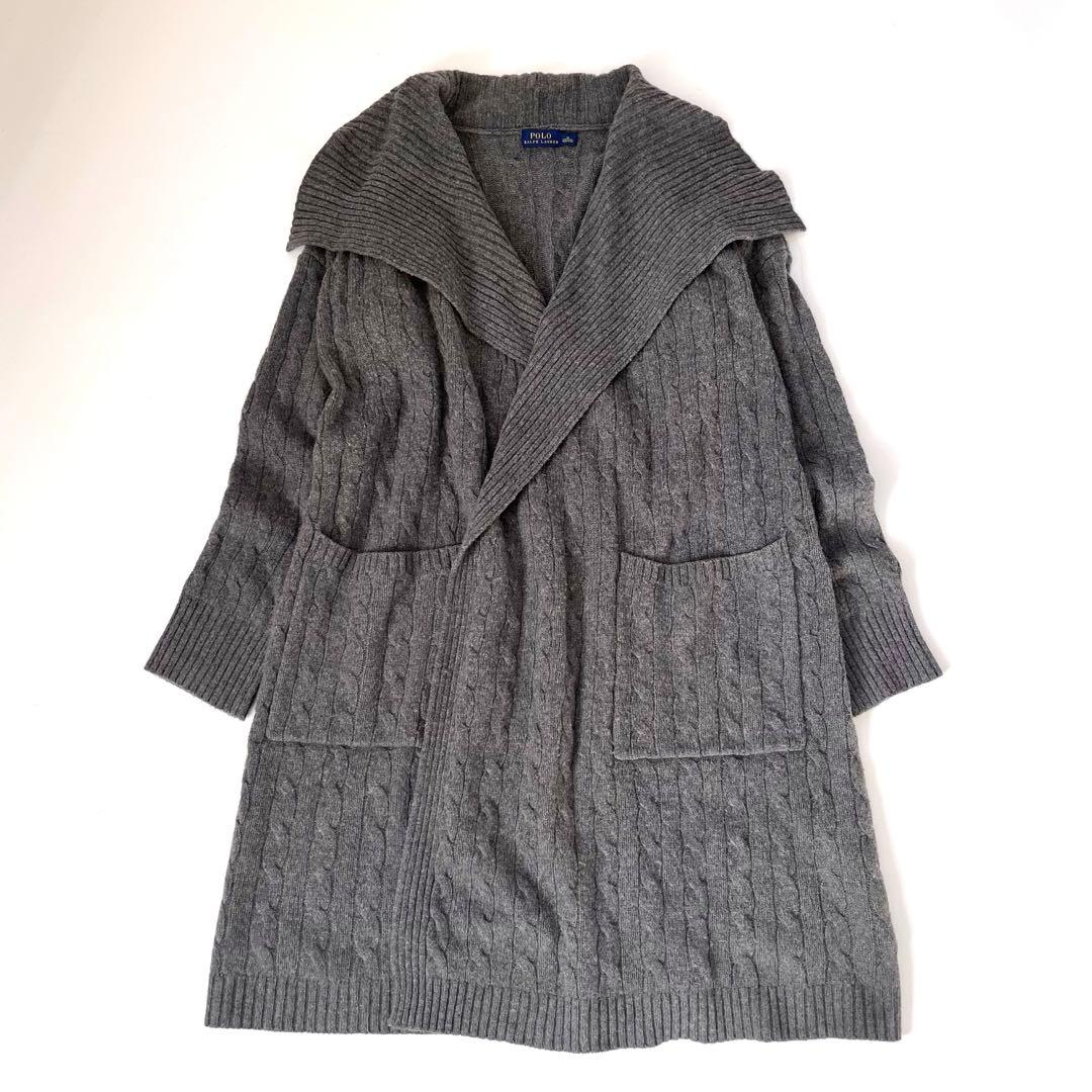 ポロラルフローレン ケーブル編み ショールカラー カシミヤ混 ロングカーディガン