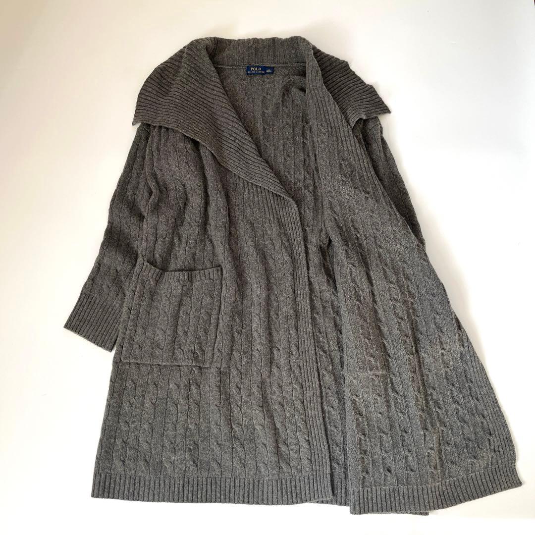 ポロラルフローレン ケーブル編み ショールカラー カシミヤ混 ロングカーディガン