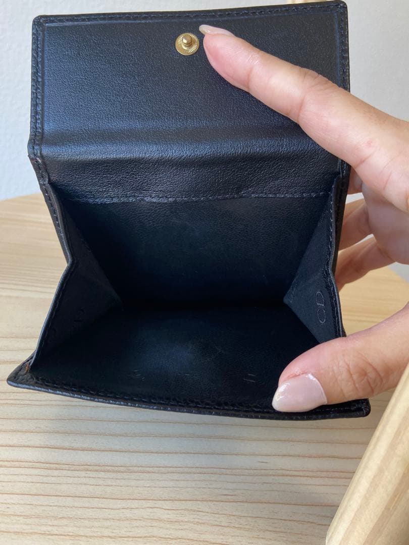 Christian Dior 二つ折り財布　コンパクトウォレット　レザー　シボ革