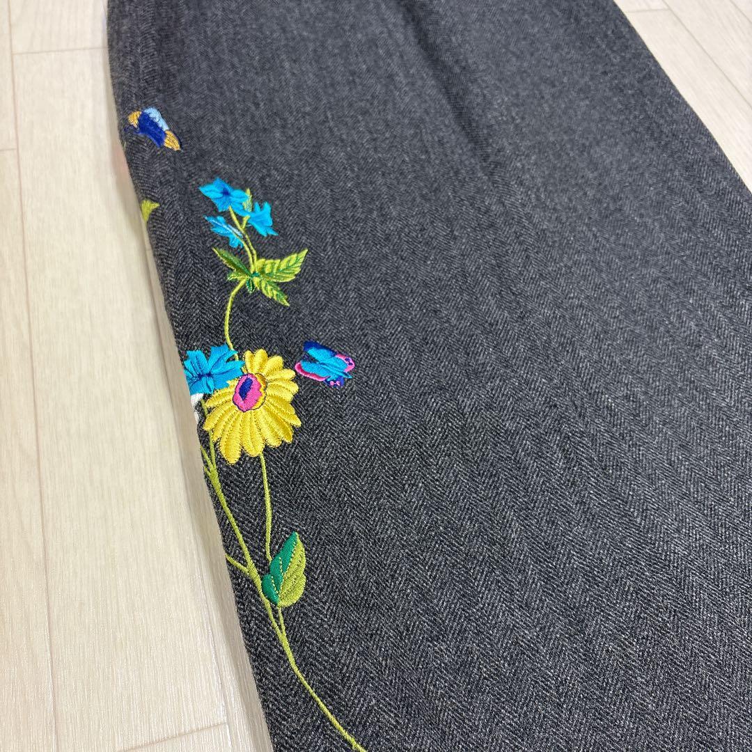 DOLCE&GABBANA D&G 花刺繍 ヘリンボーンツイード ロングスカート