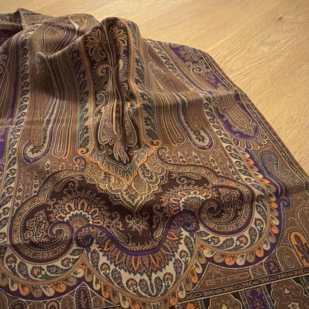 ETRO エトロ　ペイズリー柄 ストール　ブラウン　パープル