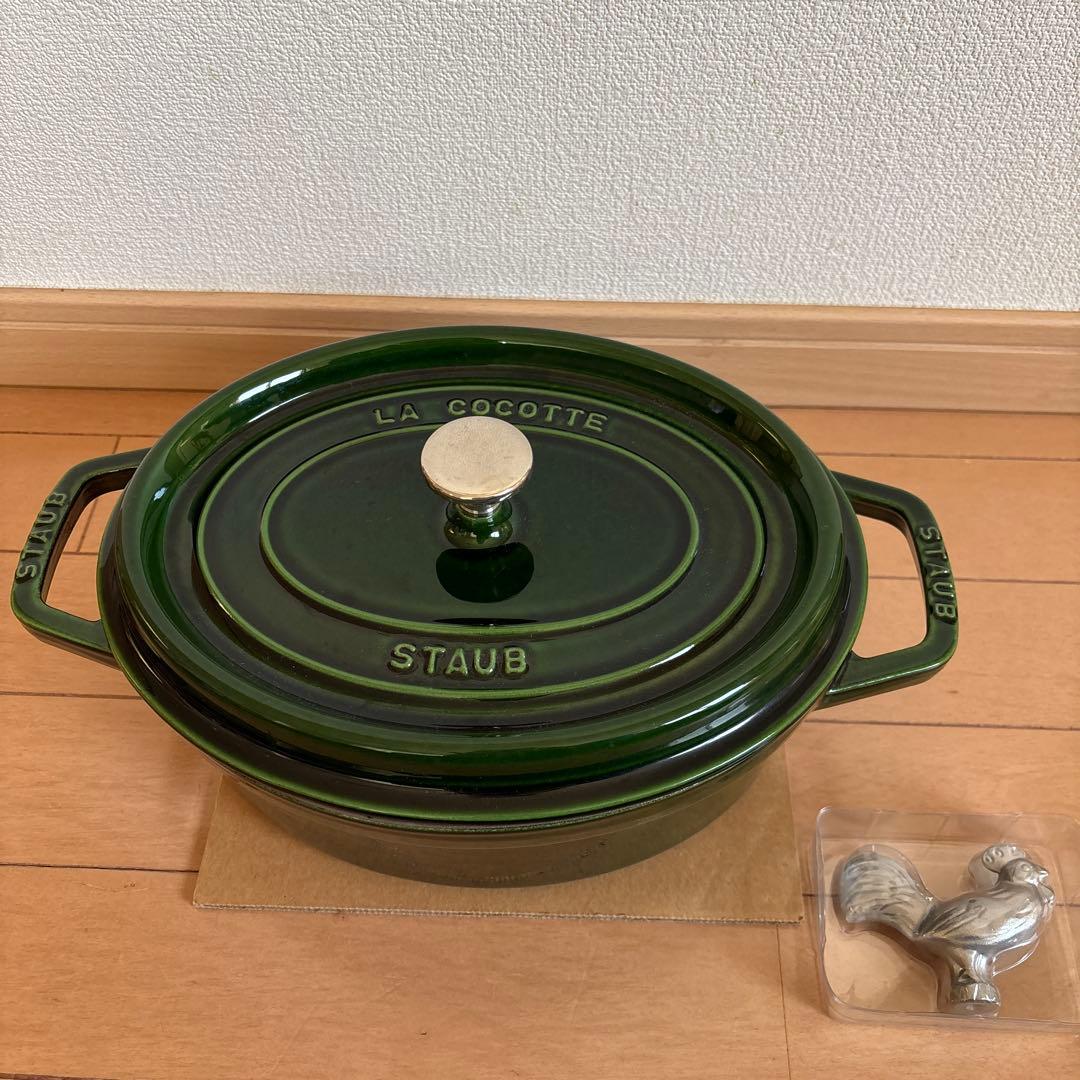 STAUB ココットオーバル27cm アニマルノブ(チキン)付