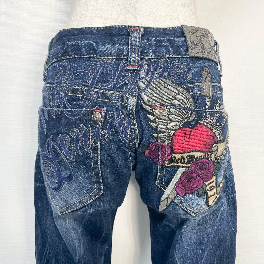 y2k❤️ 00s RED PEPPER デカロゴ 刺繍 ローライズ フレアデニム