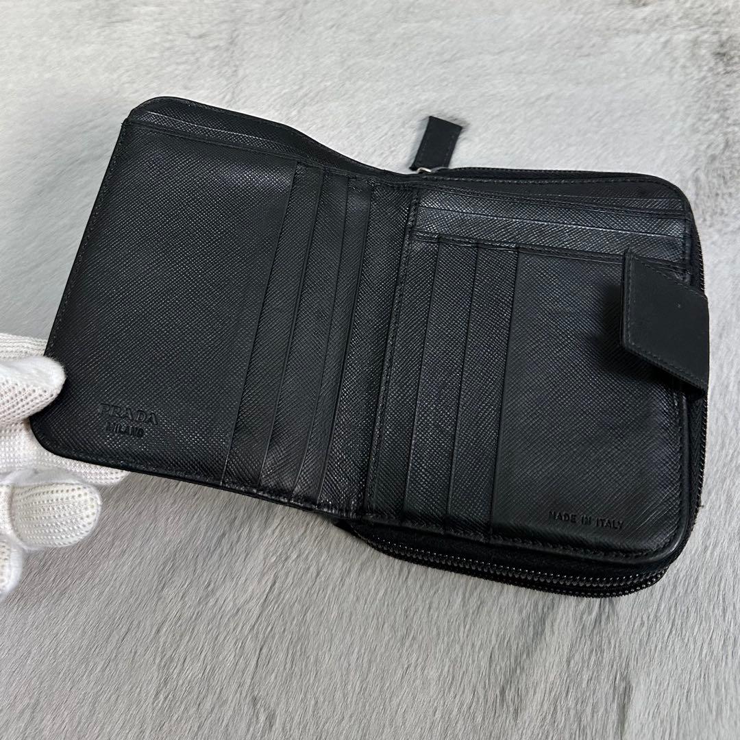 PRADA プラダ　折り財布　ラウンドジップ　ナイロン　三角ロゴ　ブラック