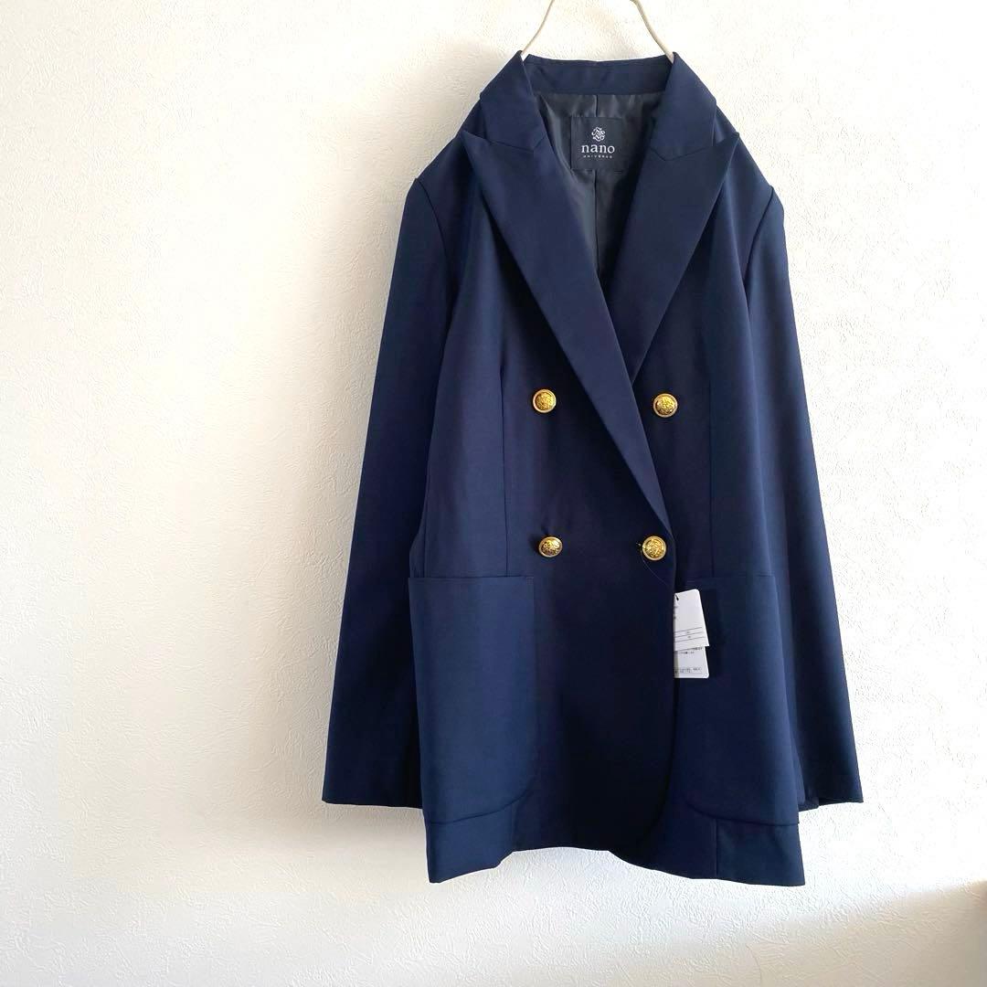 【未使用】美品 ナノ・ユニバース ダブルブレストジャケット 紺ブレ 金ボタン S