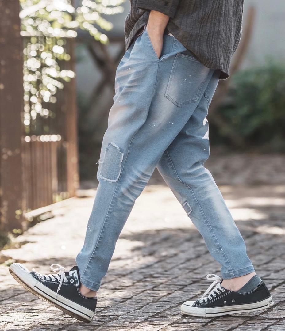 【美品】カンビオ　CAMBIO ダメージデニムテーパード パンツ　M